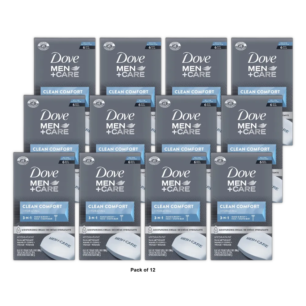 Dove Men+Care Body and Face Bar Clean Comfort 6 Ea 3.75Oz (Pack of 12)