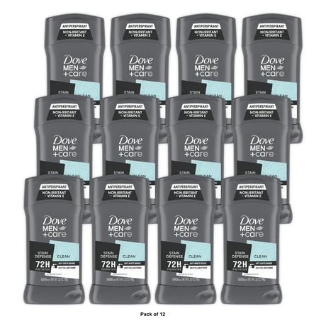Dove Men Plus Care Stain Defense Antiperspirant Deodorant Stick Clean 2.7Oz (Pack of 12)