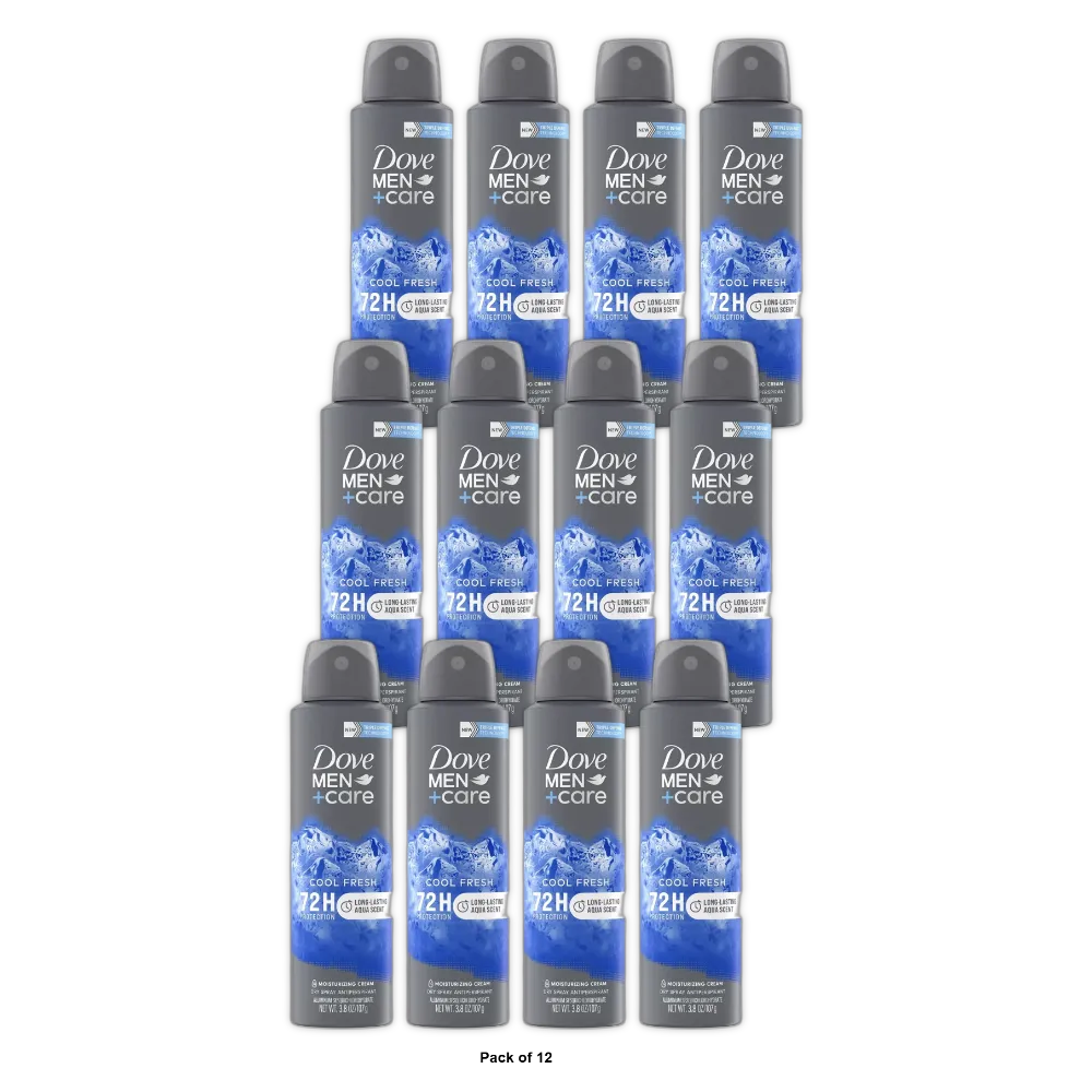 Dove Men And Care 72 Hour Antiperspirant And Deodorant Dry Spray Cool Fresh 3.8Oz (Pack of 12)