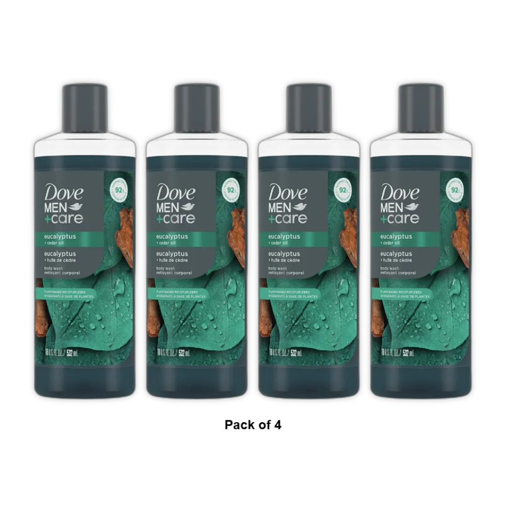 Dove Men Plus Care Relaxing Eucalyptus And Cedar Hydrating Body Wash 18Oz (Pack of 4)