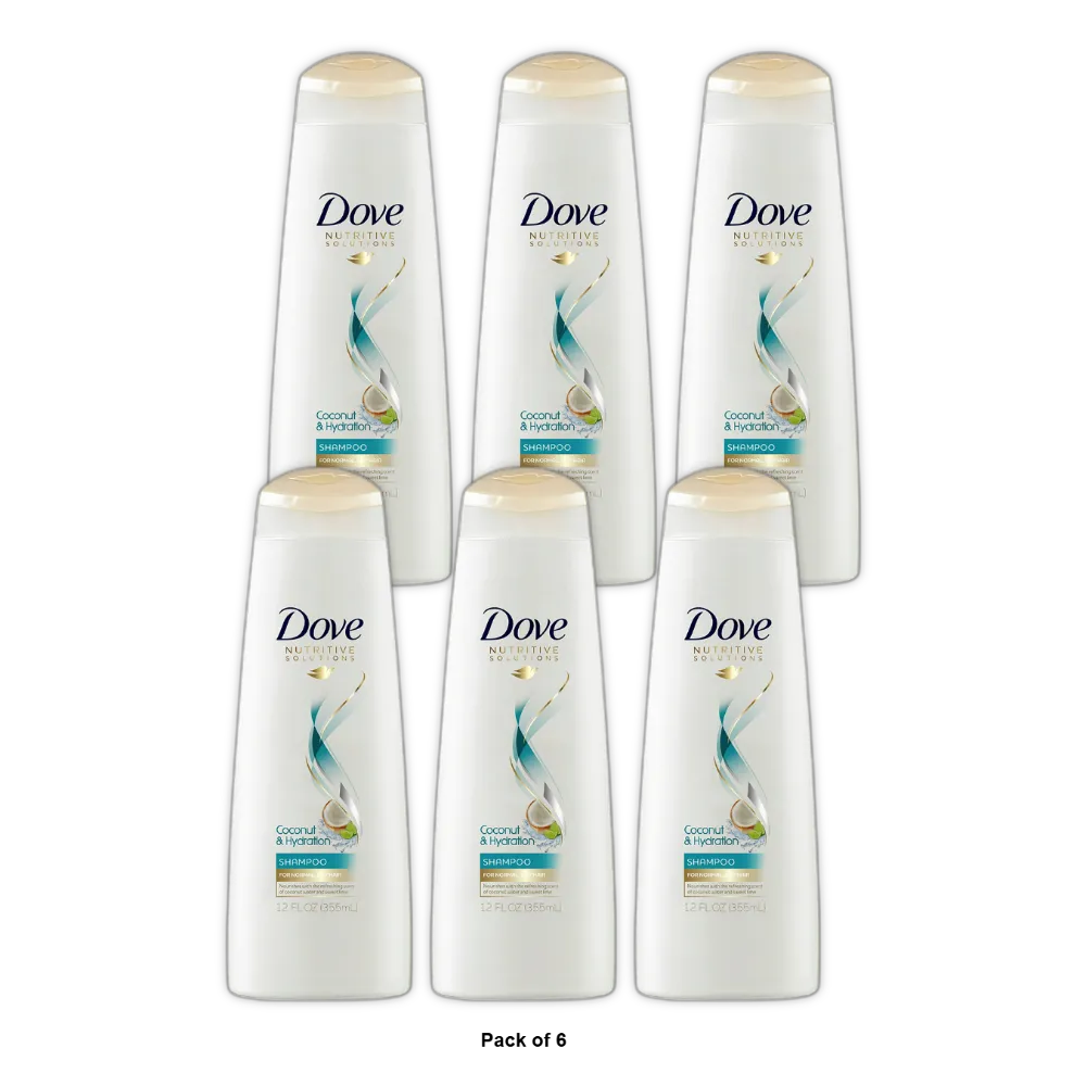 Dove Coconut & Hydration Oil Blend Shampoo for Dry Hair 12Oz (Pack of 6)