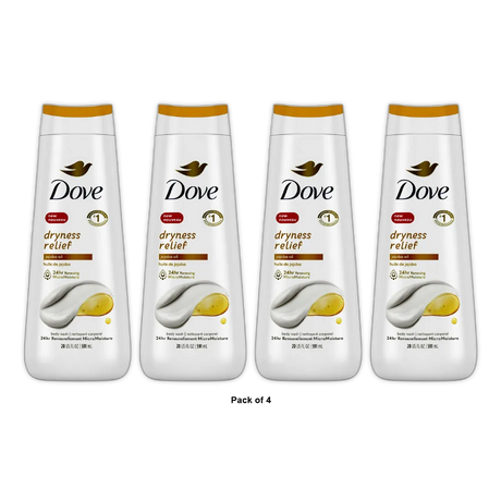 Dove Dryness Relief with Jojoba Oil Womens Body Wash Soap 22Oz (Pack of 4)