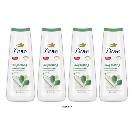Dove Invigorating Liquid Body Wash Aloe and Eucalyptus Scent 20Oz (Pack of 4)