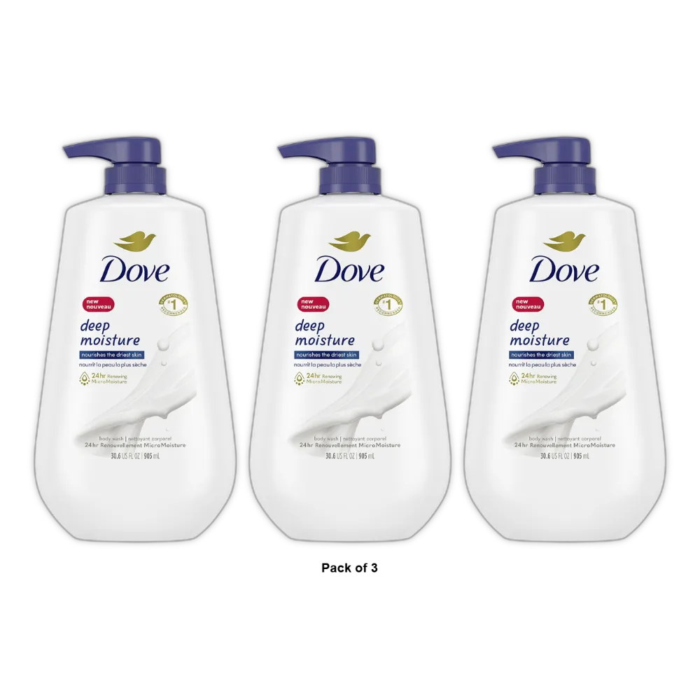 Dove Deep Moisture Nourishing Long Lasting Body Wash 30.6Oz (Pack of 3)