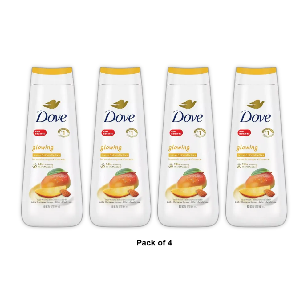 Dove Glowing Mango Butter and Almond Butter Body Wash 20Oz (Pack of 4)