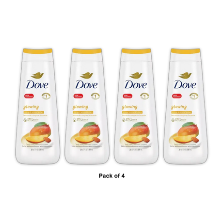Dove Glowing Mango Butter and Almond Butter Body Wash 20Oz (Pack of 4)