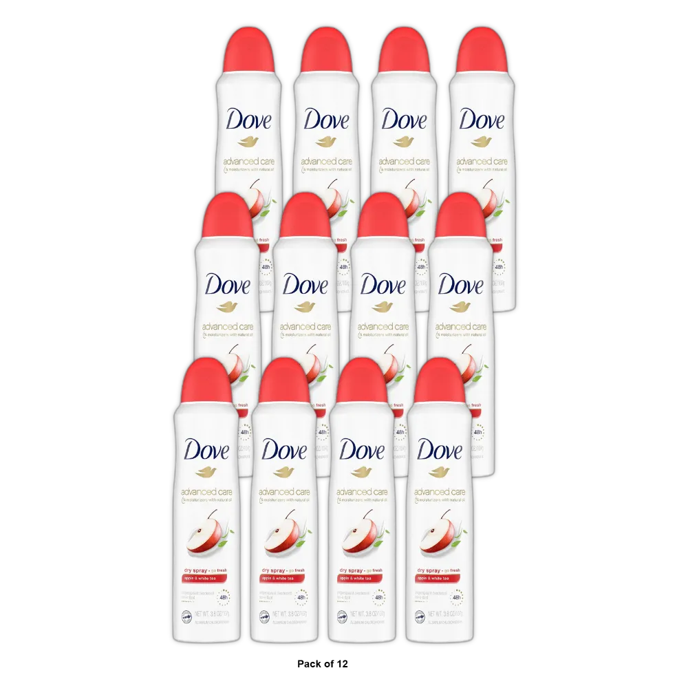 Dove Dry Spray Go Fresh Antiperspirant Deodorant Apple & White Tea 3.8Oz (Pack of 12)