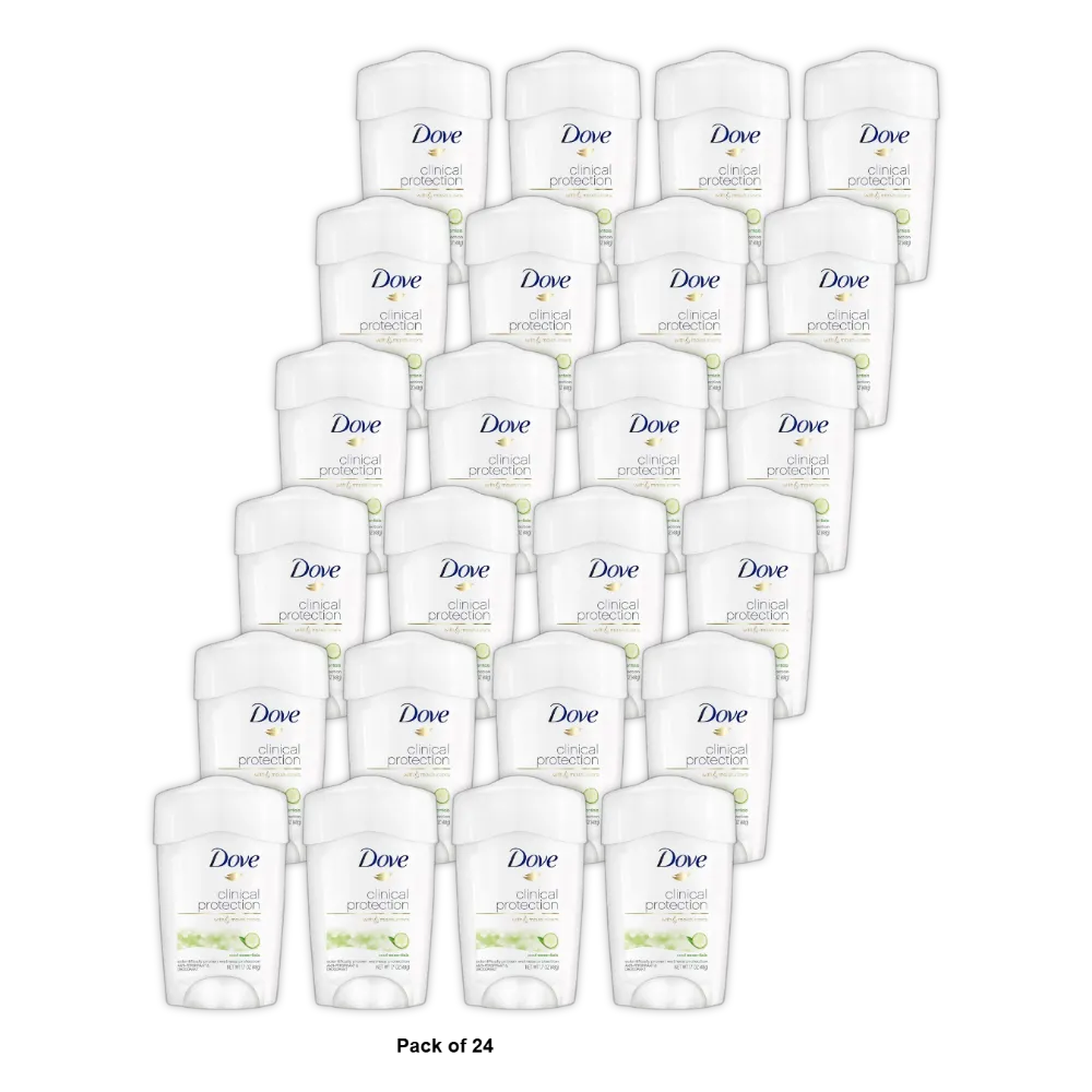 Dove Beauty Clinical Protection Cool Essentials Antiperspirant Deodorant Stick 1.7Oz (Pack of 24)