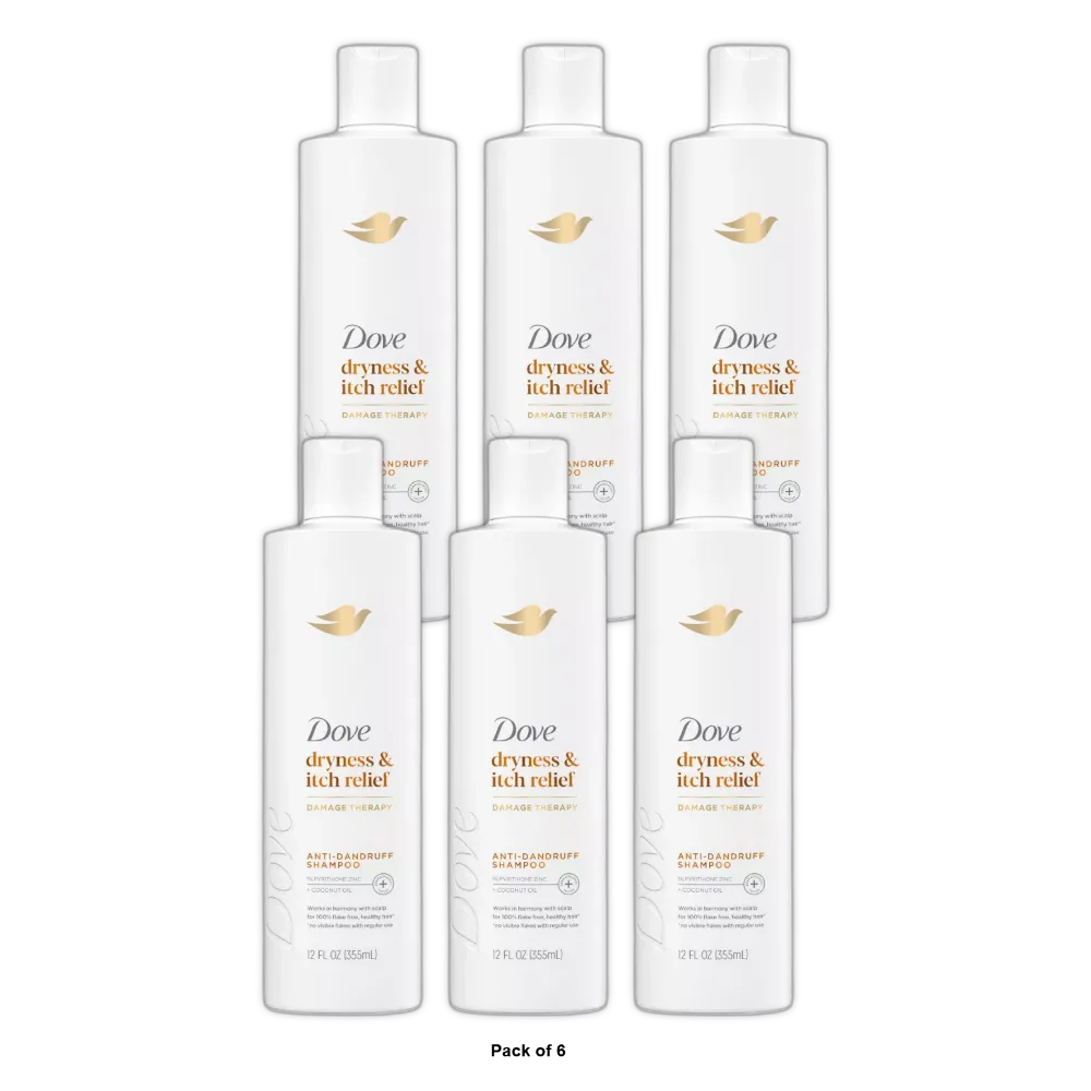 Dove Beauty DermaCare Anti Dandruff Shampoo for Scalp Dryness and Itch Relief 12Oz (Pack of 6)