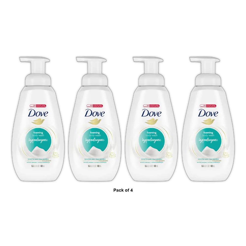 Dove Beauty Instant Foaming Sensitive Skin Body Wash 13.5Oz (Pack of 4)