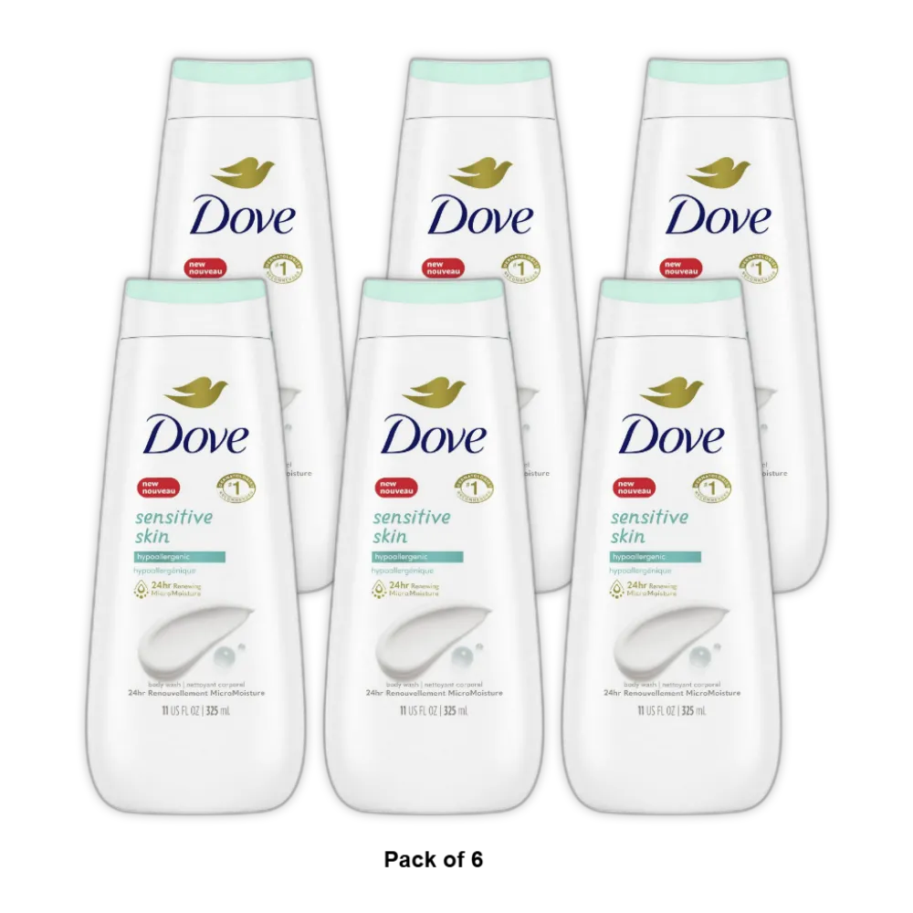 Dove All Day Moisturizing Body Wash Sensitive Skin 11Oz (Pack of 6)