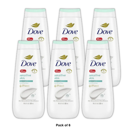 Dove All Day Moisturizing Body Wash Sensitive Skin 11Oz (Pack of 6)