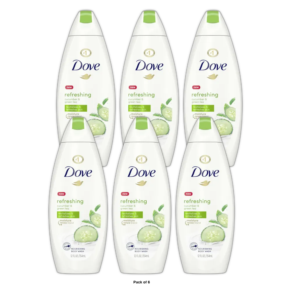 Dove All Day Moisturizing Body Wash Cool Moisture For Normal Skin 12Oz (Pack of 6)