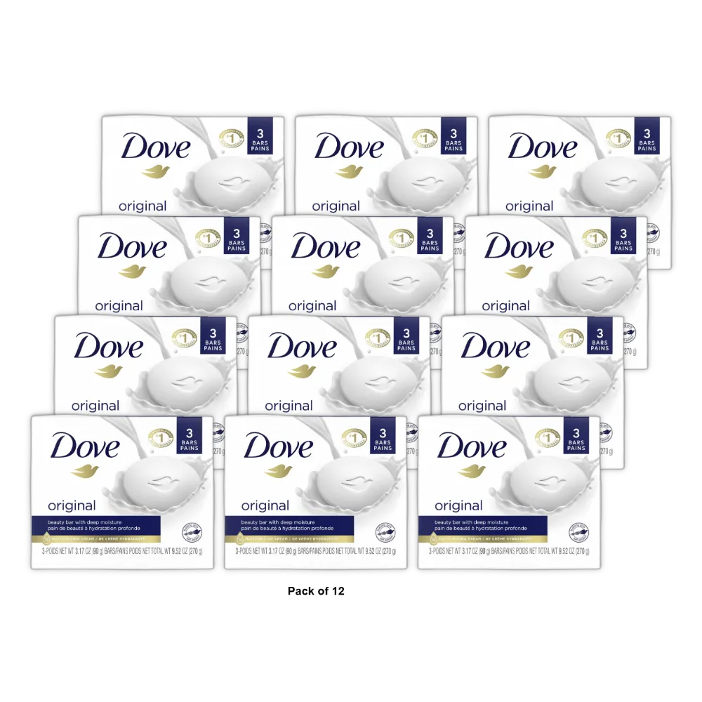 Dove Beauty Bar Gentle Skin Cleanser Original Made With 1/4 Moisturizing Cream 3 Ea 3.17Oz (Pack of 12)