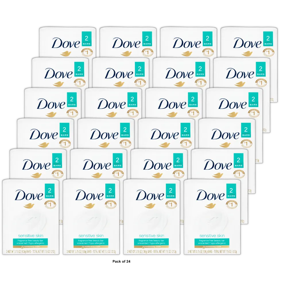 Dove Beauty Bar Sensitive Skin More Moisturizing Than Bar Soap 2 Ea 3.75Oz (Pack of 24)