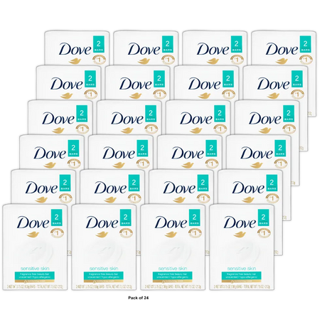 Dove Beauty Bar Sensitive Skin More Moisturizing Than Bar Soap 2 Ea 3.75Oz (Pack of 24)