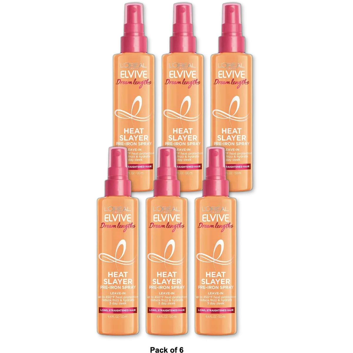 L'Oreal Paris Elvive Dream Lengths Heat Slayer Pre-Iron Leave-In Spray 4.4 oz (Pack of 6)