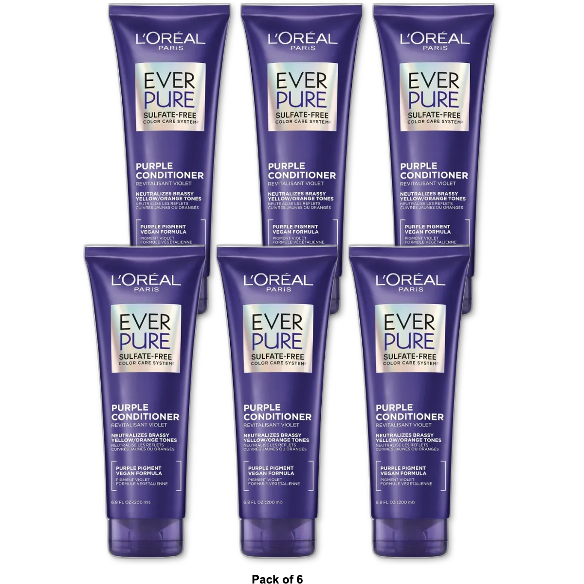 L'Oreal Paris EverPure Sulfate Free Purple Conditioner 6.8oz (Pack of 6)