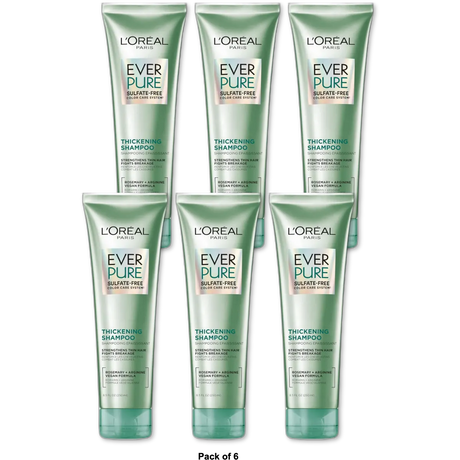 L'Oreal Paris Sulfate Free Thickening Shampoo for Fortifying Fine Hair EverPure 8.5 fl oz (Pack of 6)