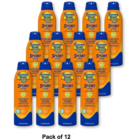 Banana Boat Sport Ultra SPF 65 Sunscreen Spray 6oz (Pack of 12)