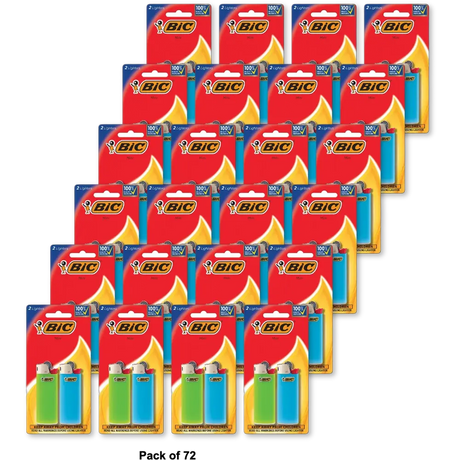 BIC Mini Classic Pocket Lighter Assorted Colors 2 Pack 0.41 oz (Pack of 72)