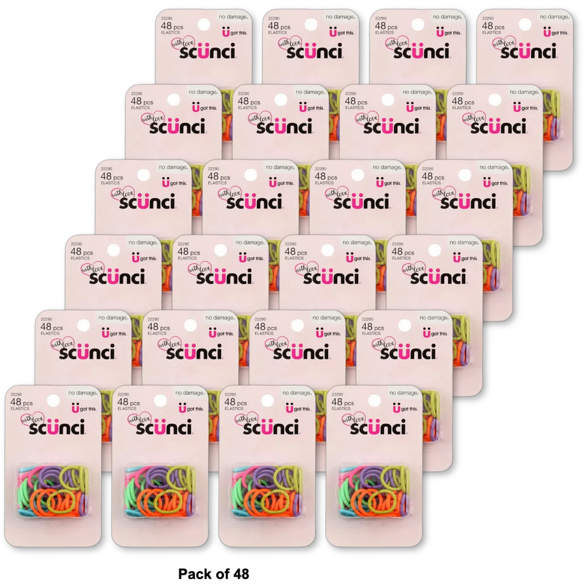 Scunci With Love No Damage Hair Elastics Polybands 2 Mm Assorted 0.32Oz (Pack Of 48)
