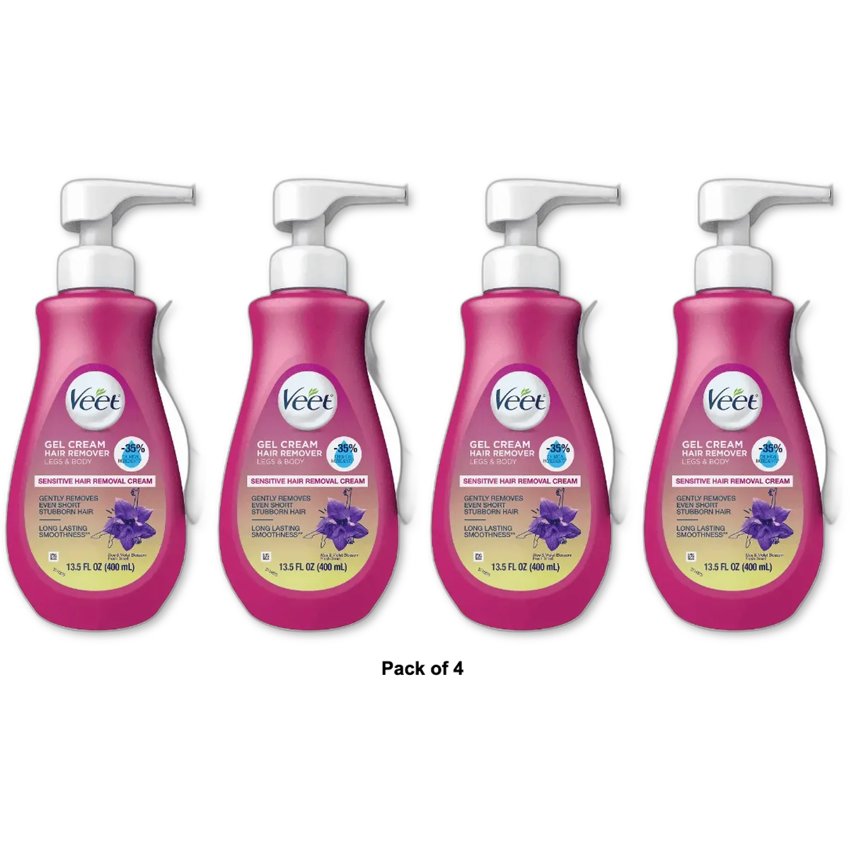 Veet 3 Minute Hair Removal Gel Cream Pump For Sensitive Skin13.5Oz (Pack of 4)