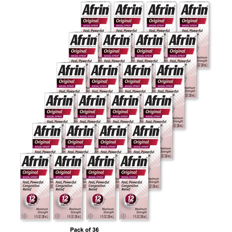 Afrin Nasal Decongestant 12 Hour Relief Nasal Spray Original 30 ml 1oz (Pack of 36)