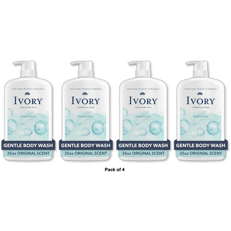 Ivory Mild and Gentle Body Wash, Original Scent, 35 fl oz (Pack of 4)