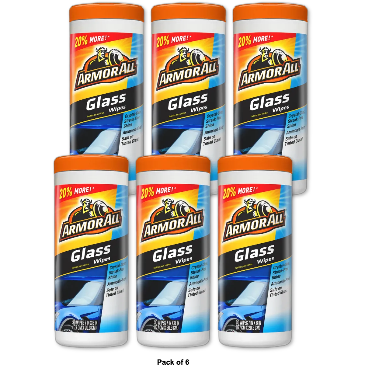 Armor All Car Glass Cleaning Wipes 30Ct 0.01Oz (Pack Of 6)