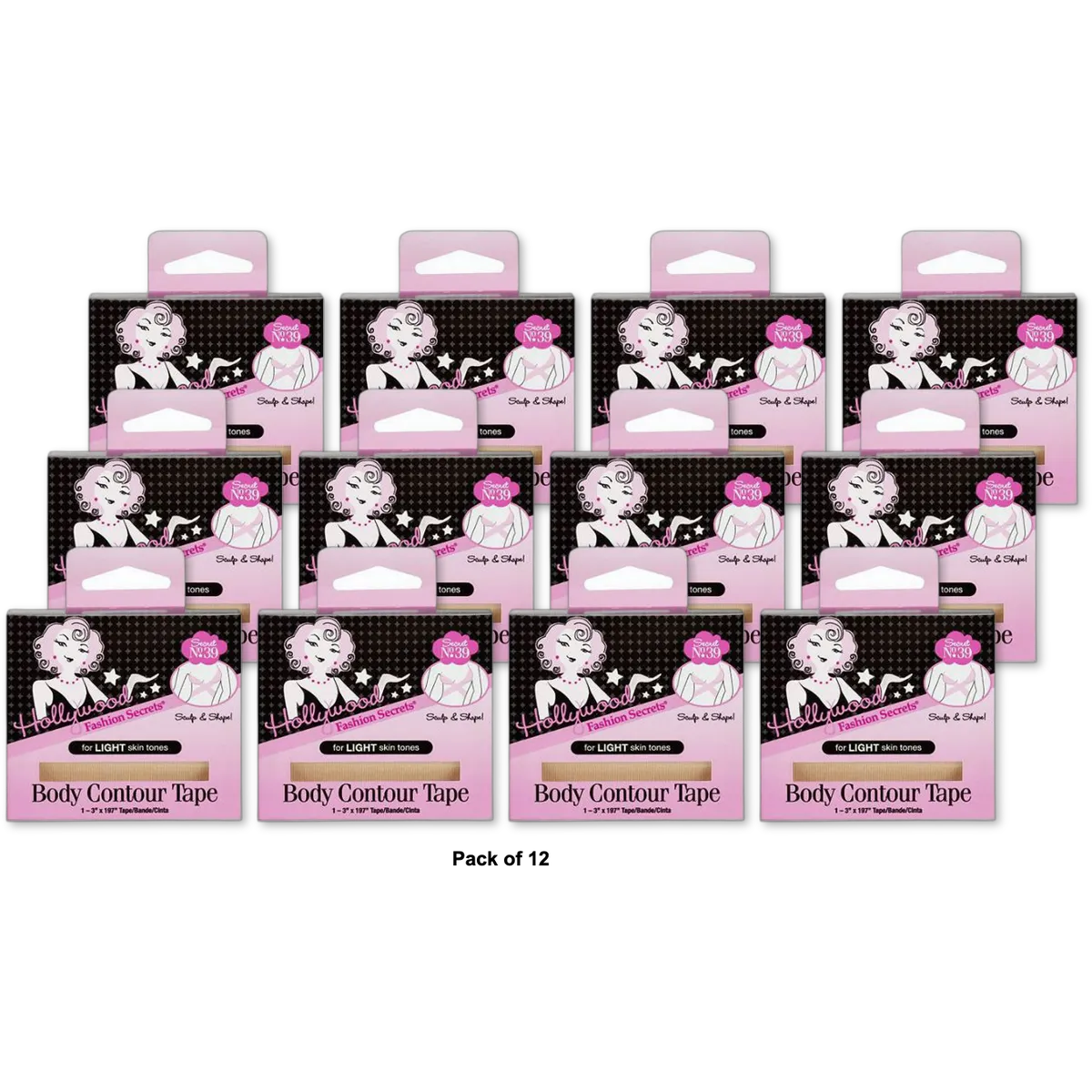 HOLLOYWOOD FASHION SECRETS BODY CONTOUR TAPE, LIGHT (Pack of 12)