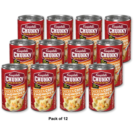 Campbell's Chunky Soup, Ready to Eat Chicken Corn Chowder Soup, 18.8 oz (Pack of 12)