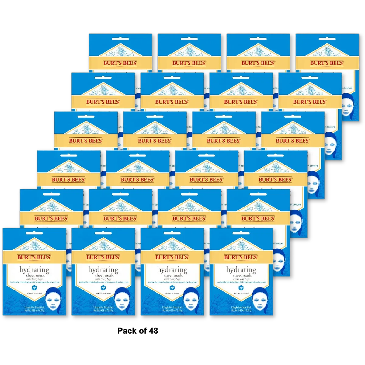 Burt'S Bees Hydrating Face Mask, Single Use Sheet Mask, 1 Ct 0.33Oz (Pack Of 48)