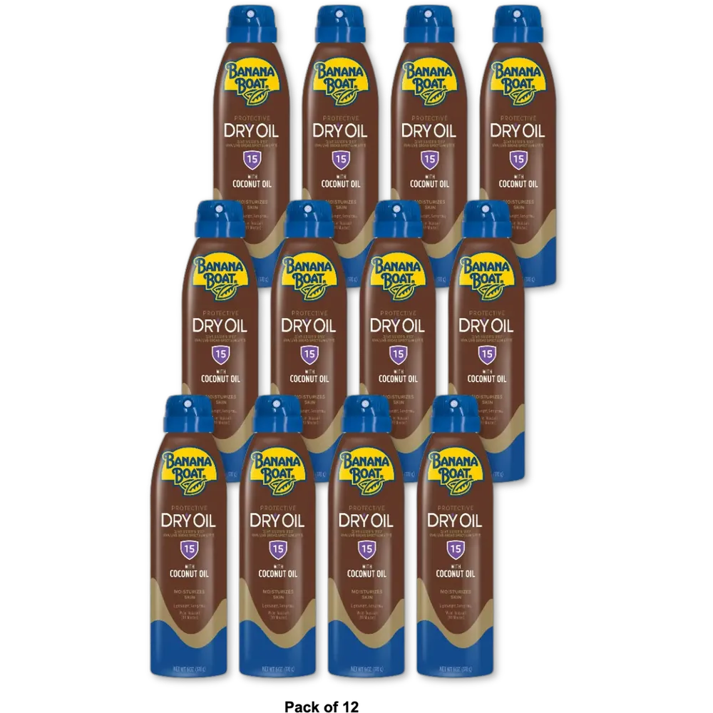 Banana Boat Protective Dry Oil Spray Broad Spectrum SPF 15 with Coconut Oil 6Oz (Pack of 12)