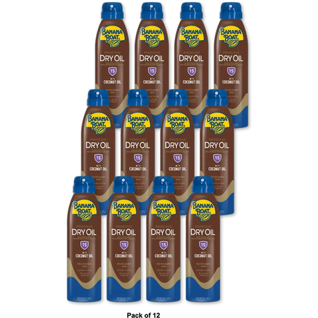 Banana Boat Protective Dry Oil Spray Broad Spectrum SPF 15 with Coconut Oil 6Oz (Pack of 12)