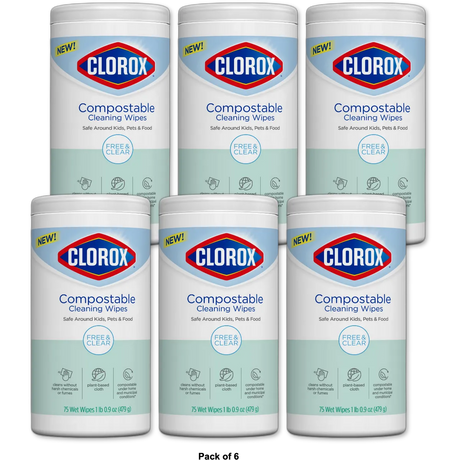 Clorox Wipes Free & Clear 75 Count 5.39oz (Pack of 6)