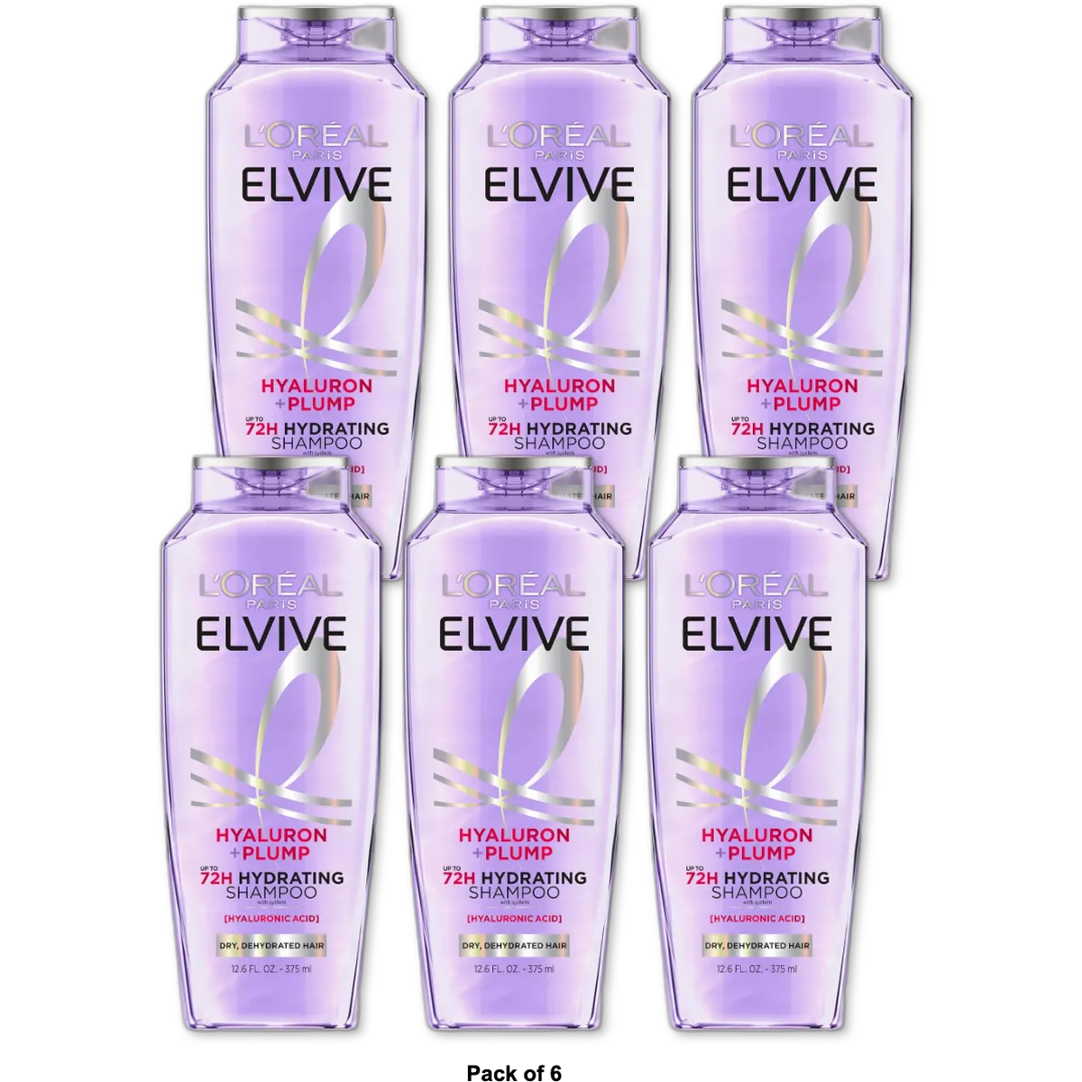 L'Oreal Paris Elvive Hyaluron Plump Hydrating Shampoo with Hyaluronic Acid 12.6 fl oz (Pack of 6)