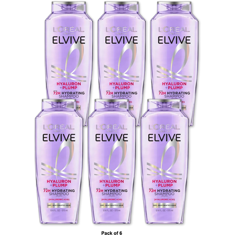 L'Oreal Paris Elvive Hyaluron Plump Hydrating Shampoo with Hyaluronic Acid 12.6 fl oz (Pack of 6)