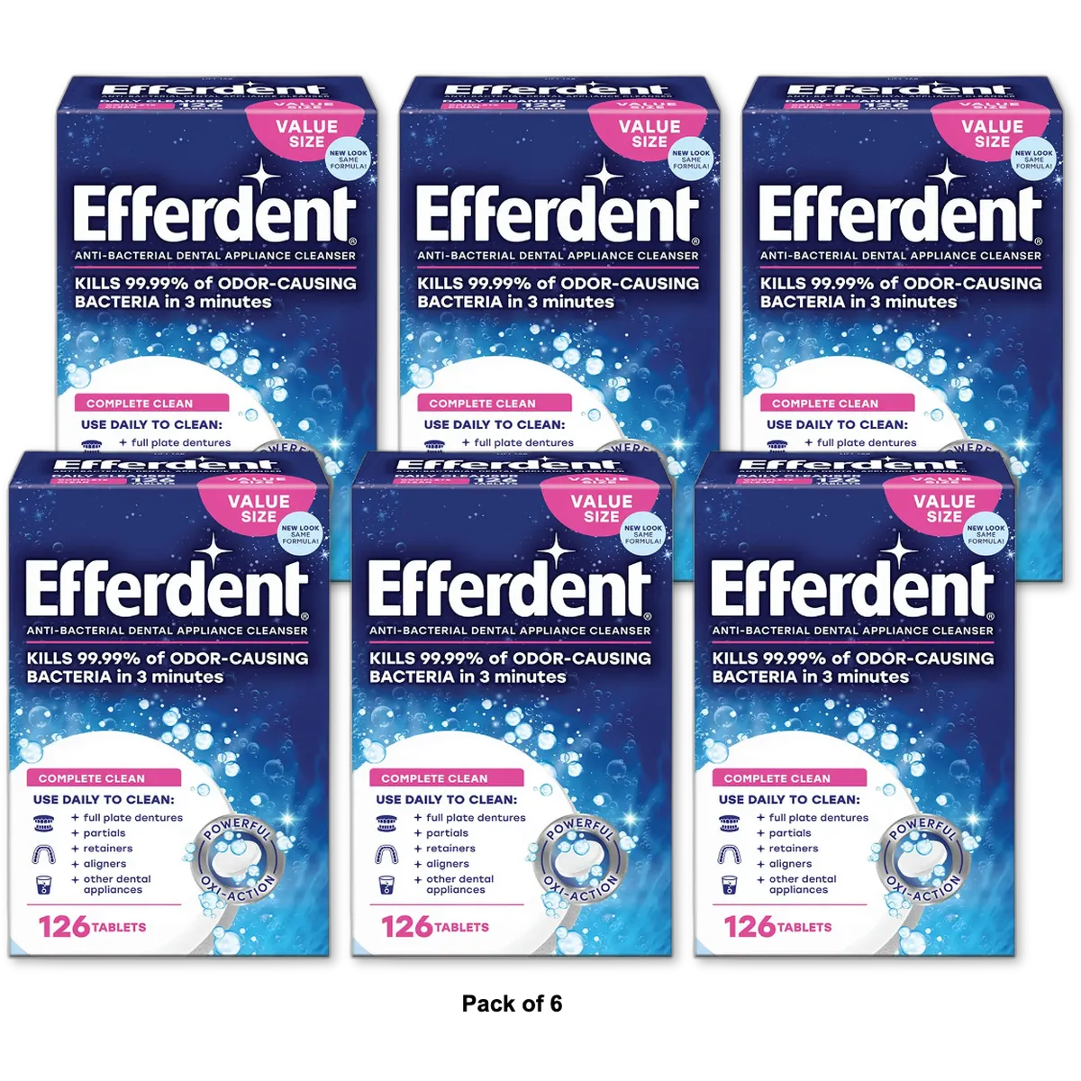 Efferdent Original Anti-Bacterial Denture Cleanser Tablets 92.16oz (Pack of 6)