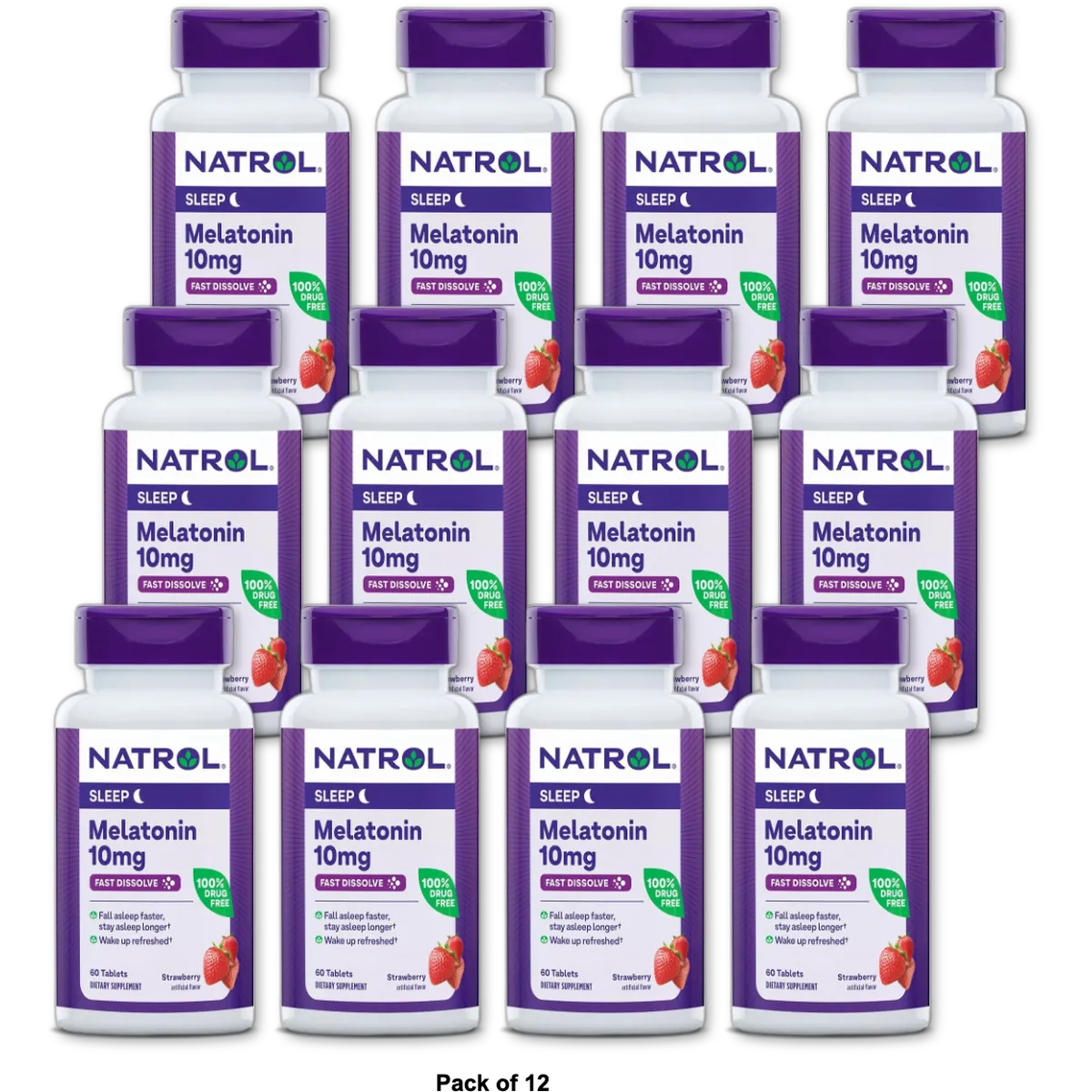 Natrol Melatonin Fast Dissolve 10 Mg Tablets Citrus Punch60 Ea 1.28Oz (Pack Of 12)