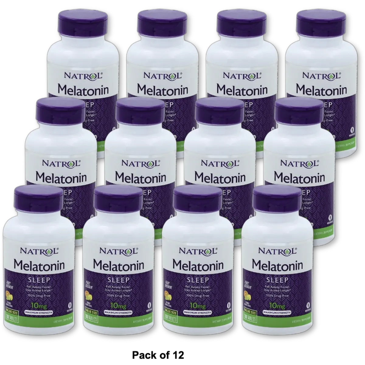 Natrol Melatonin Fast Dissolve 10 mg Tablets Citrus Punch 2.08oz (Pack of 12)