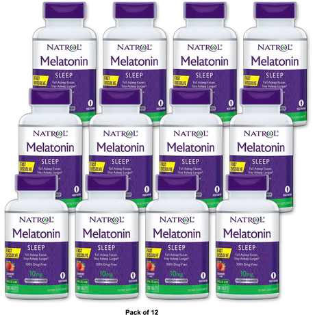 Natrol Melatonin 10Mg Maximum Strength Fast Dissolve Sleep Aid Tablets Strawberry 2.08oz (Pack of 12)