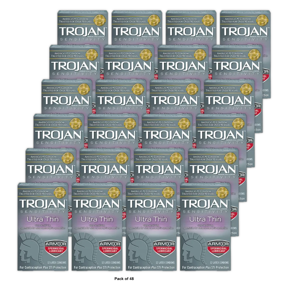 Trojan Sensitivity Ultra Thin Lubricated Latex Condoms Spermicidal 2.11Oz  (Pack of 48)