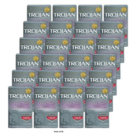 Trojan Sensitivity Ultra Thin Lubricated Latex Condoms Spermicidal 2.11Oz  (Pack of 48)