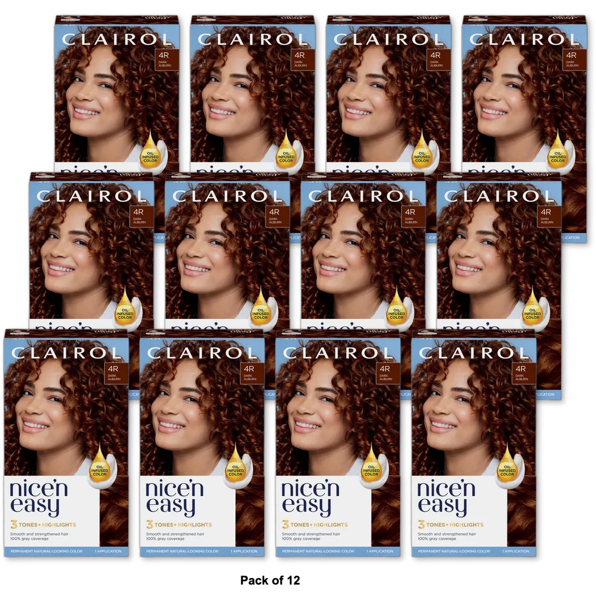 Clairol Nice & Easy Natural Looking Permanent Hair Color Dark Auburn 4R 8.15Oz (Pack of 12)