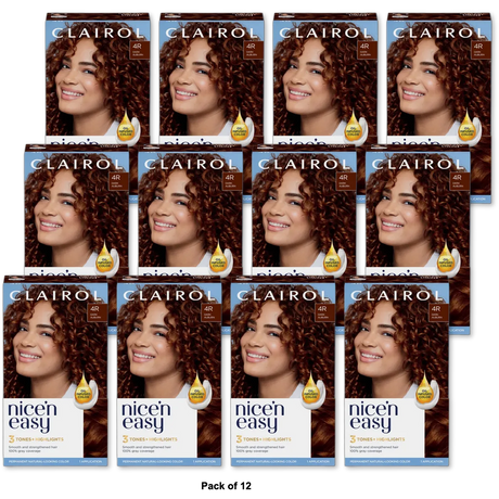 Clairol Nice & Easy Natural Looking Permanent Hair Color Dark Auburn 4R 8.15Oz (Pack of 12)