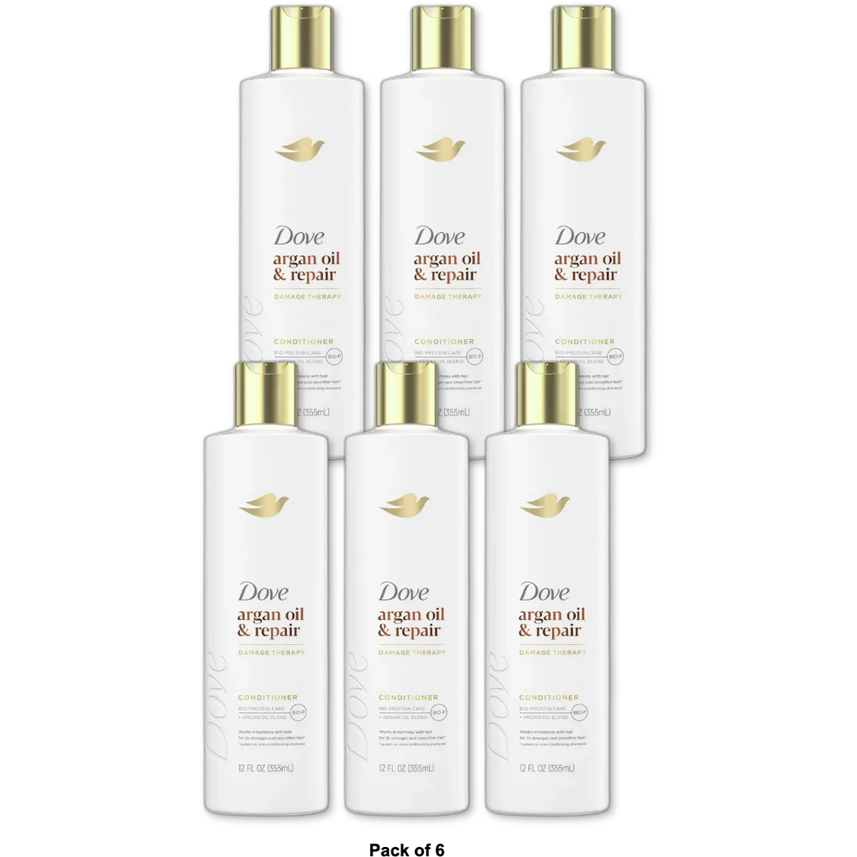 Dove Conditioner Argan Oil & Damage Repair 1 for Damaged Hair 92% Natural Origin Paraben Free Conditioner 12 oz (Pack of 6)