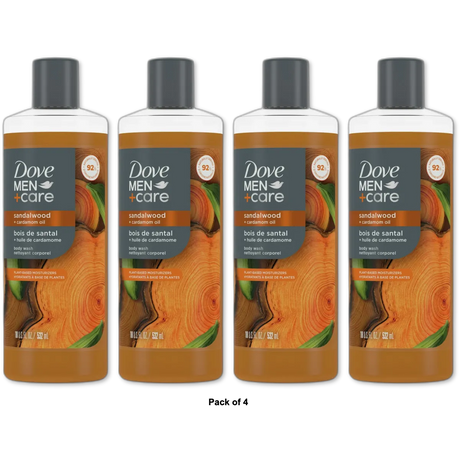 DOVE MEN + CARE Body Wash Sandalwood + Cardamom Oil 18Oz (Pack of 4)
