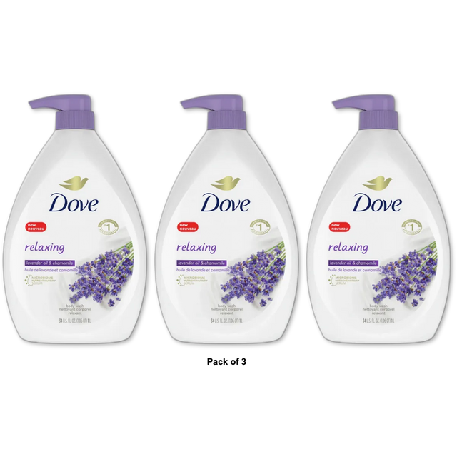 Dove Relaxing Long Lasting Gentle Women's Body Wash Lavender Oil and Chamomile 30.6 oz (Pack of 3)