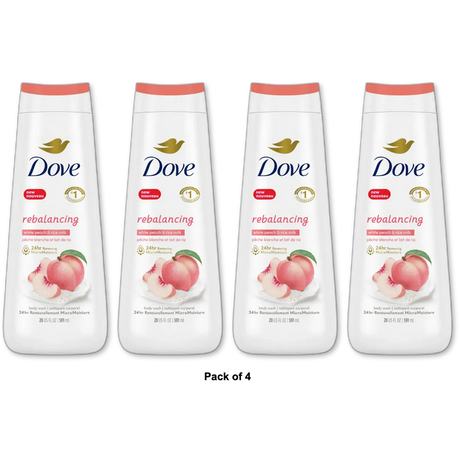 Dove Rebalancing Body Wash Peach and rice milk 20Oz (Pack of 4)